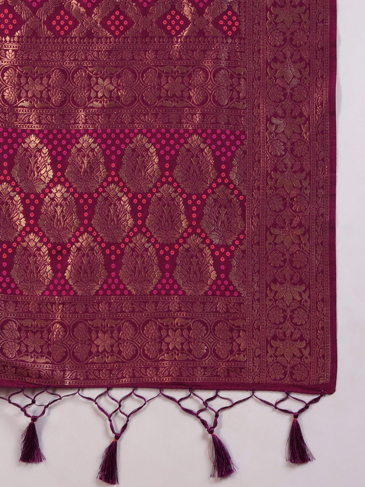 Banarasi Handloom Gharchola Saree with Golden Zari Meenakari Weaving & Jhalar Pallu