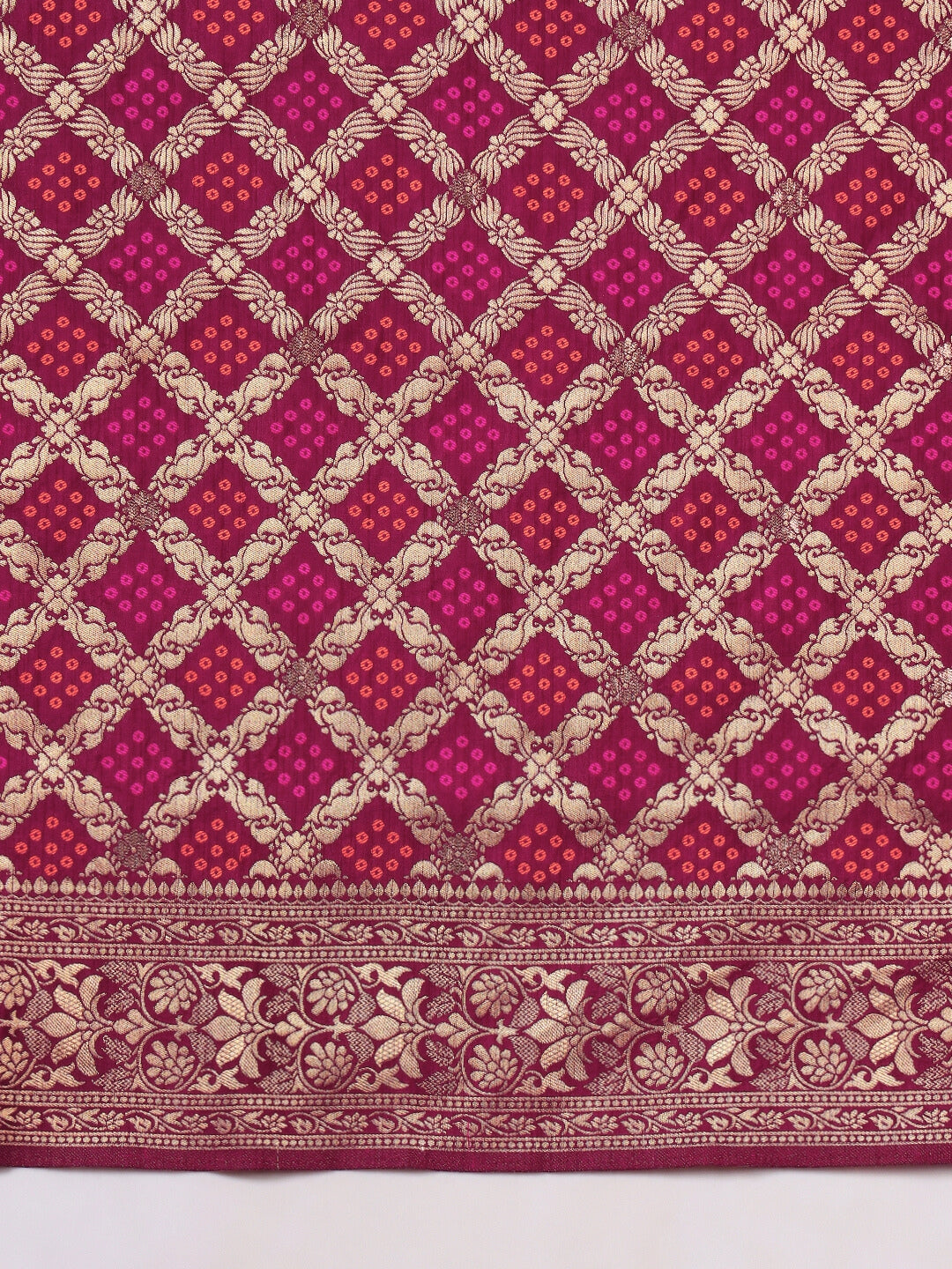 Banarasi Handloom Gharchola Saree with Golden Zari Meenakari Weaving & Jhalar Pallu