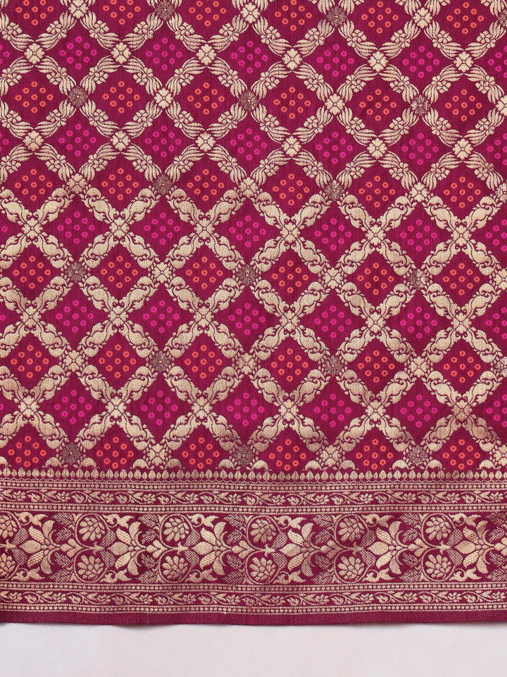 Banarasi Handloom Gharchola Saree with Golden Zari Meenakari Weaving & Jhalar Pallu