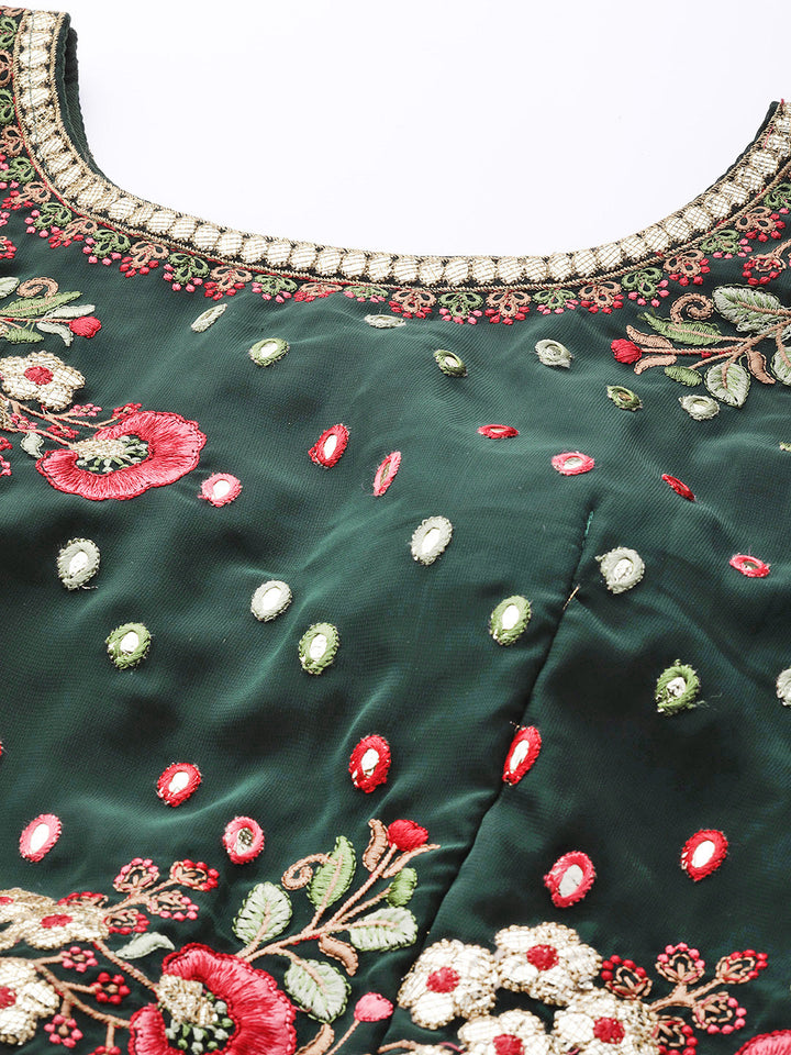 Georgette Embroidered Scalloped Peplum Kurta Sharara Set & Net Dupatta