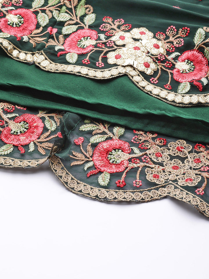 Georgette Embroidered Scalloped Peplum Kurta Sharara Set & Net Dupatta