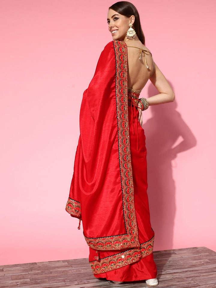 Red Bhagalpuri Silk Belted Saree With Sequin Embellished Border