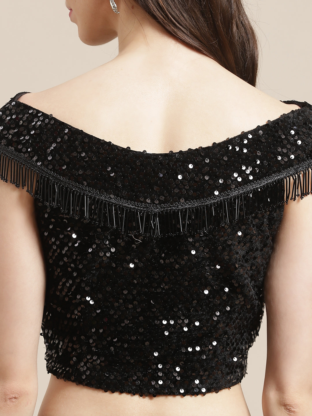 Ruffled Pre-stitched Saree with Festive Layering & Bling Embroidery Off Shoulder Blouse