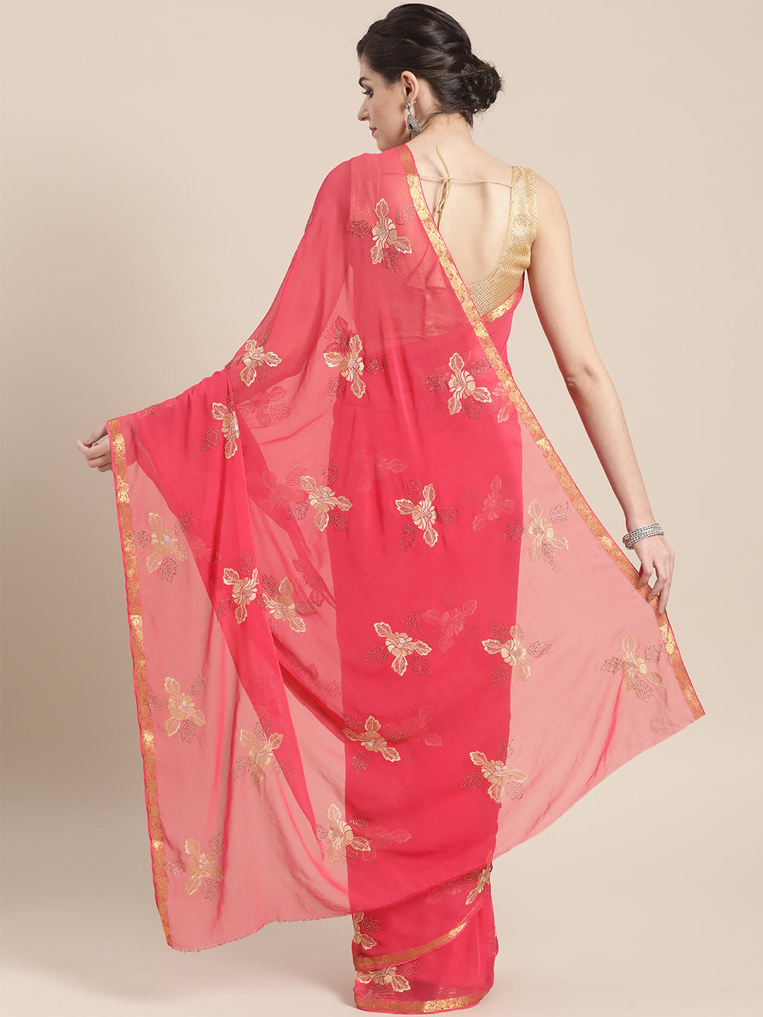 Chiffon Resham Embroidered Saree with Zari Border