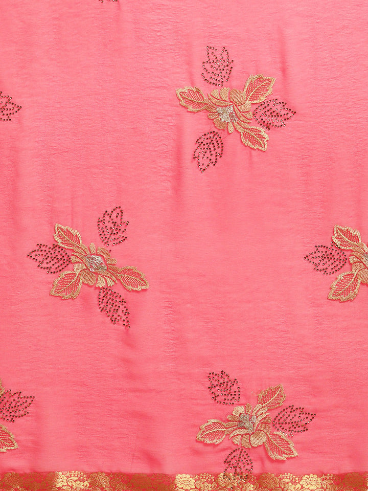 Chiffon Resham Embroidered Saree with Zari Border