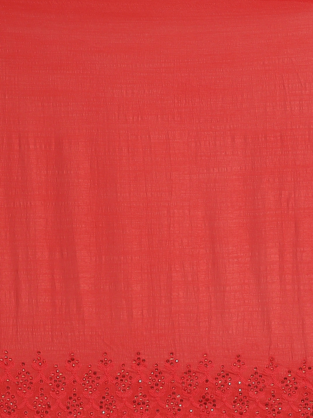 Red Raw Silk Scalloped Cocktail Saree with Resham Embroidery and Bright Crystals