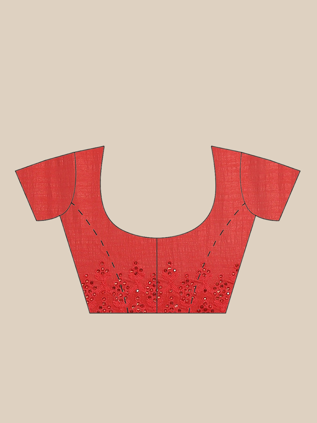 Red Raw Silk Scalloped Cocktail Saree with Resham Embroidery and Bright Crystals