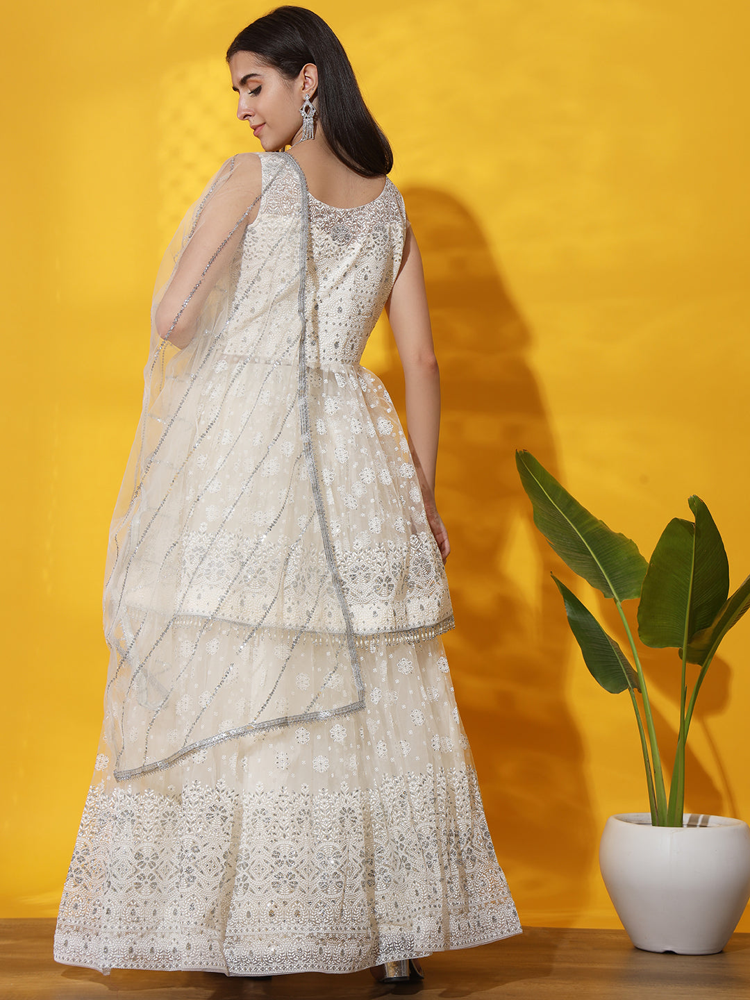 White Tassled Peplum Kurta Gharara Set with Chikankari Embroidery
