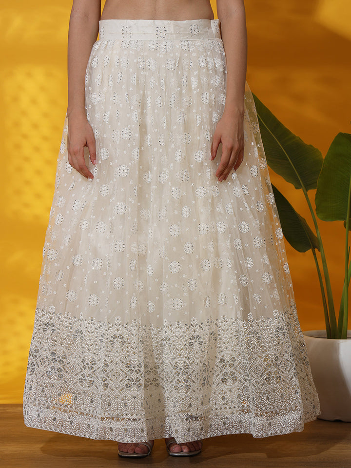 White Tassled Peplum Kurta Gharara Set with Chikankari Embroidery