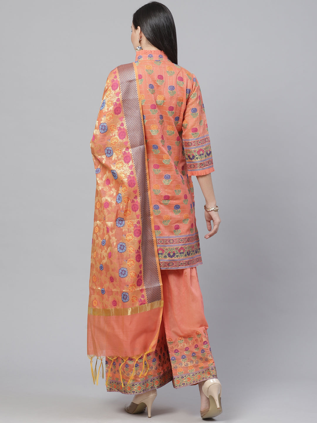 Handloom Chanderi Dress Material with Woven Dupatta & Tassels