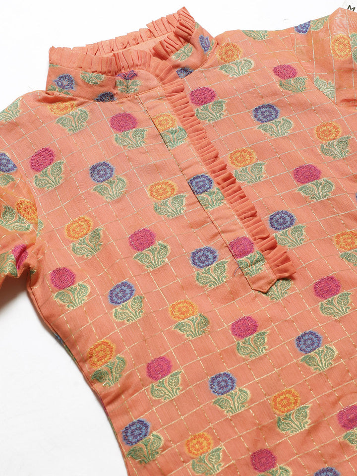 Handloom Chanderi Dress Material with Woven Dupatta & Tassels