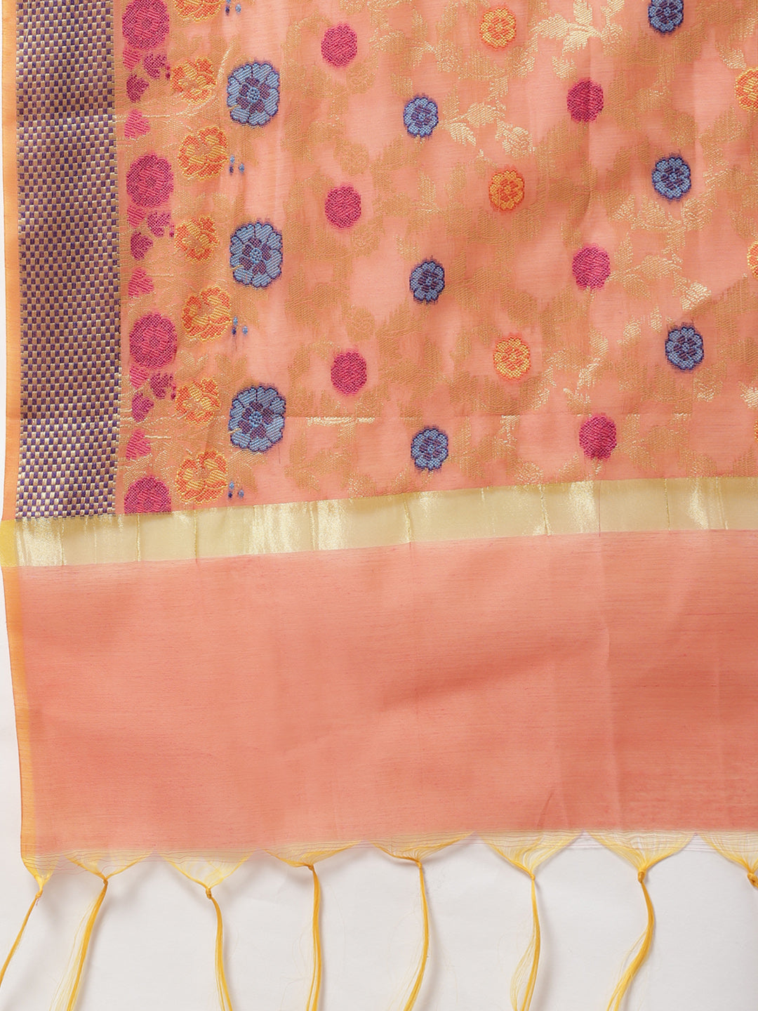 Handloom Chanderi Dress Material with Woven Dupatta & Tassels