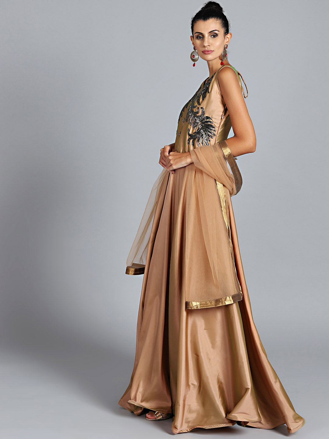Sequinned Floor Length Suit with matching dupatta