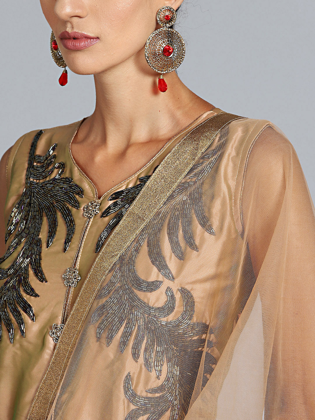 Sequinned Floor Length Suit with matching dupatta