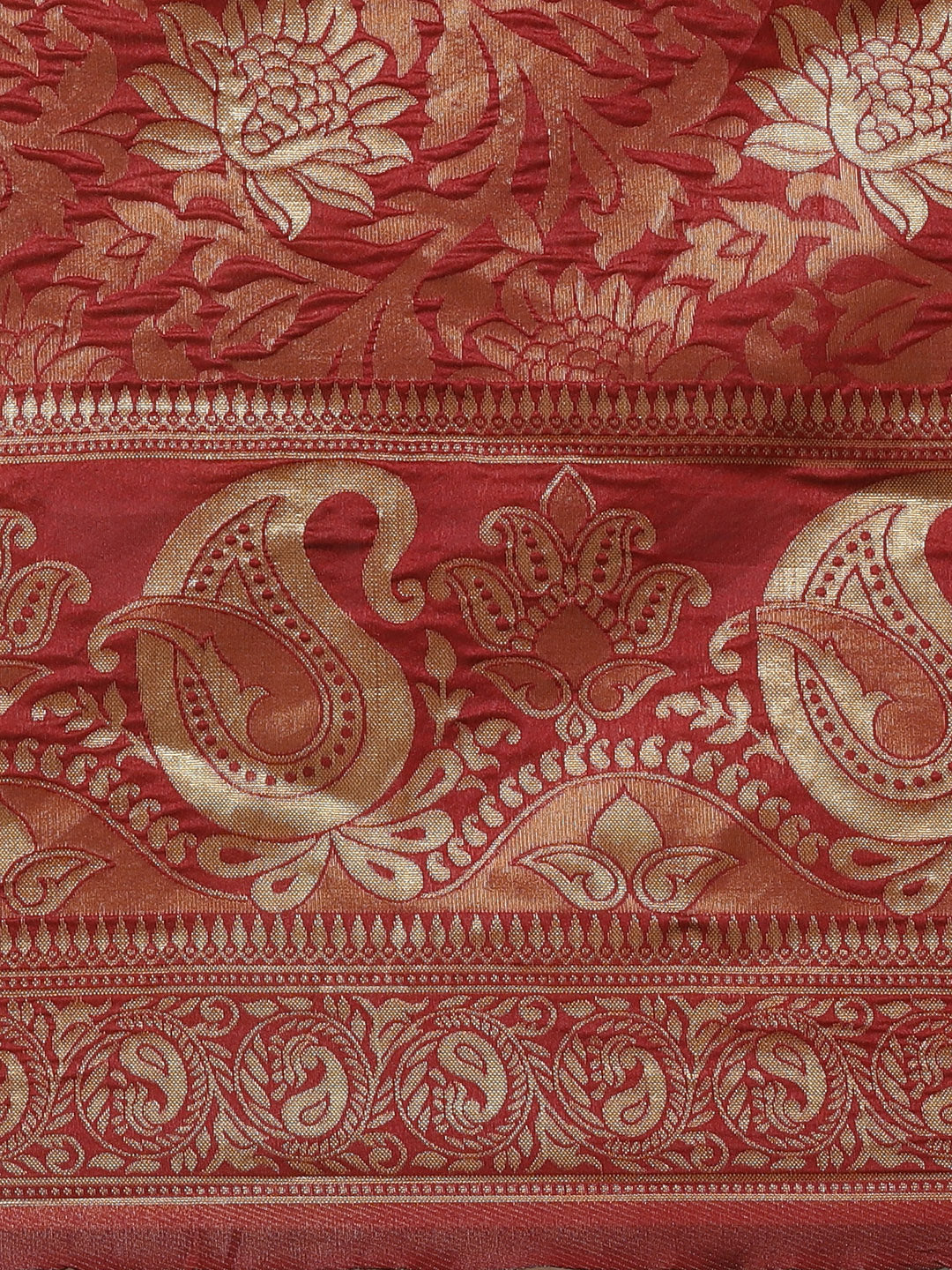 Banarasi Handloom Saree with Gold Zari Oxidised Weaving and Floral Ethnic Pattern