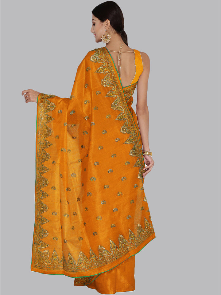 Orange Colored Art Silk  Heavy Embroidered Saree