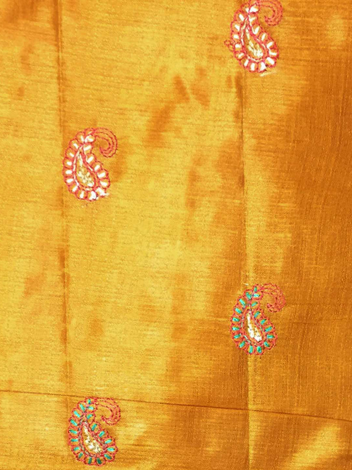 Orange Colored Art Silk  Heavy Embroidered Saree