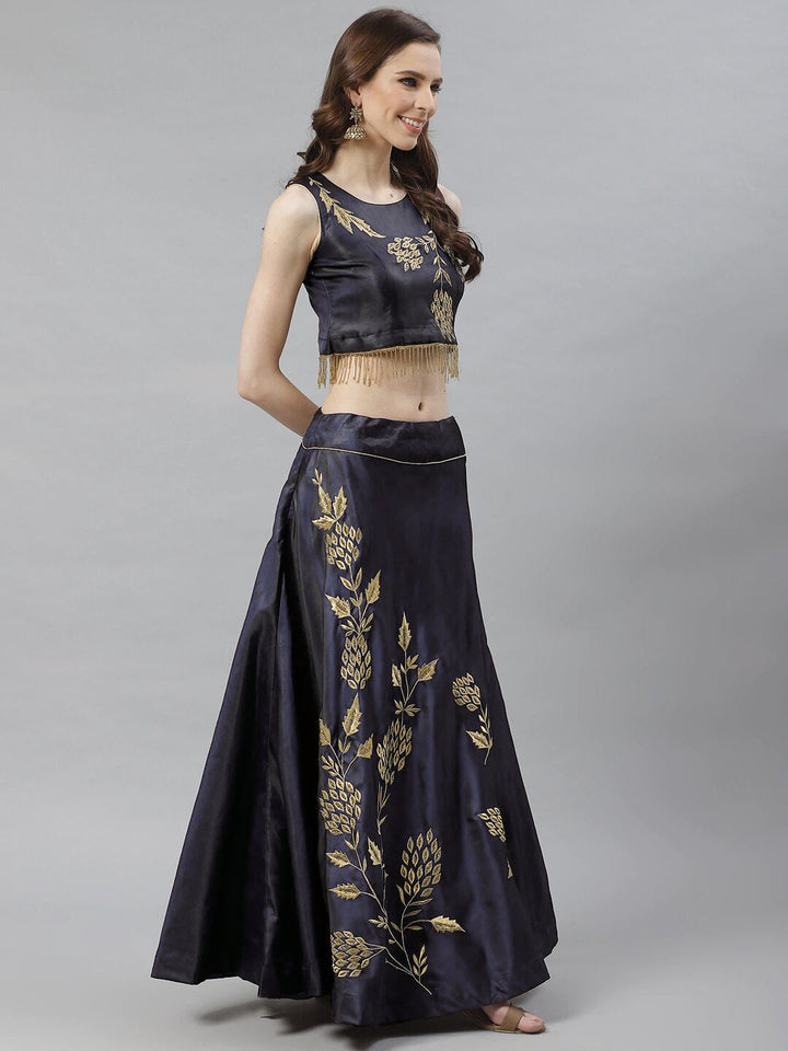 Floral Gold Zari Embroiderd Embellished Lehenga Set