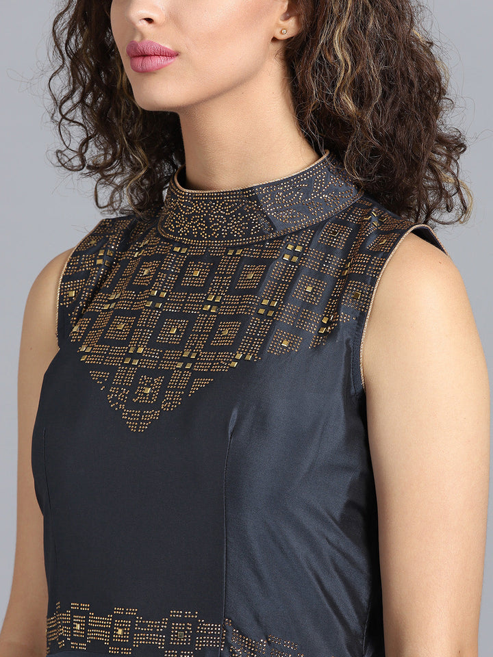 Sequinned High-Neck SIlk Gown with Net Dupatta