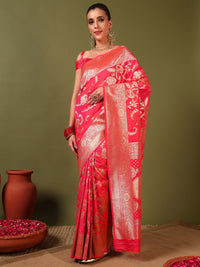 Chhabra 555 Contemporary Banarasi Handloom saree with Intricate Two-toned Gold Silver Zari Weaving