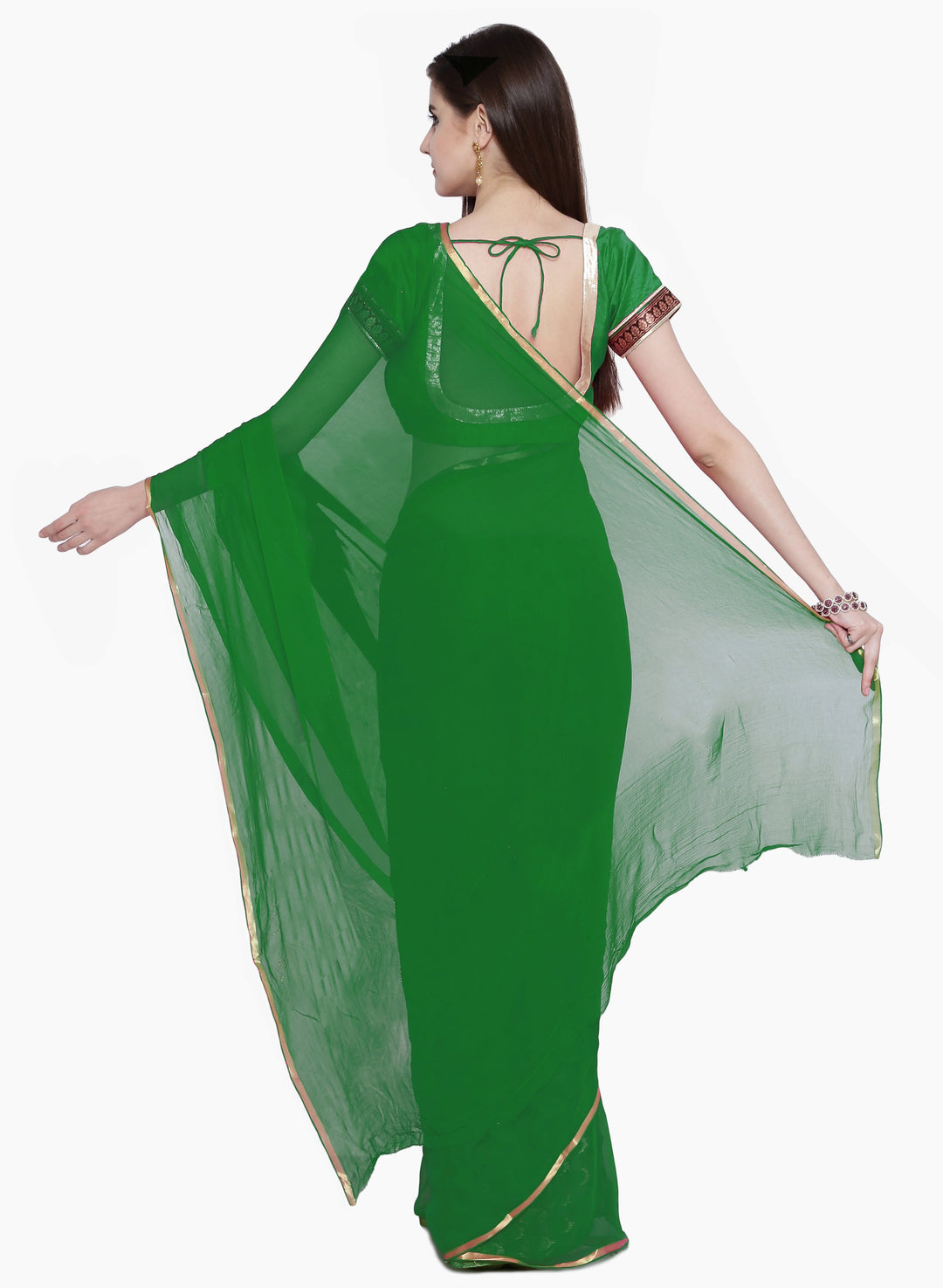 Green Chiffon "Binny" Style Saree with Zari Border and Brocade Blouse