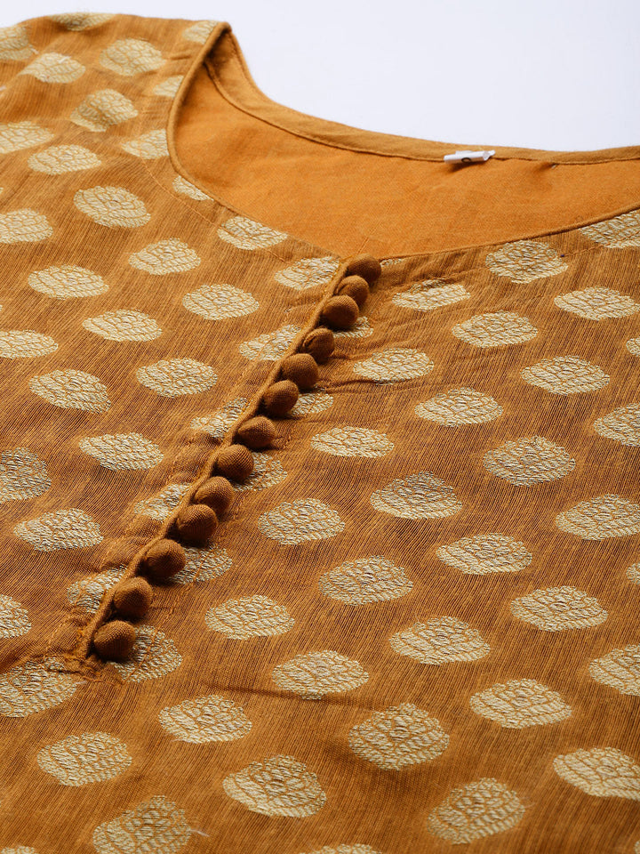 Unstitched Mustard Banarasi Kurta Set With Handloom Dupatta