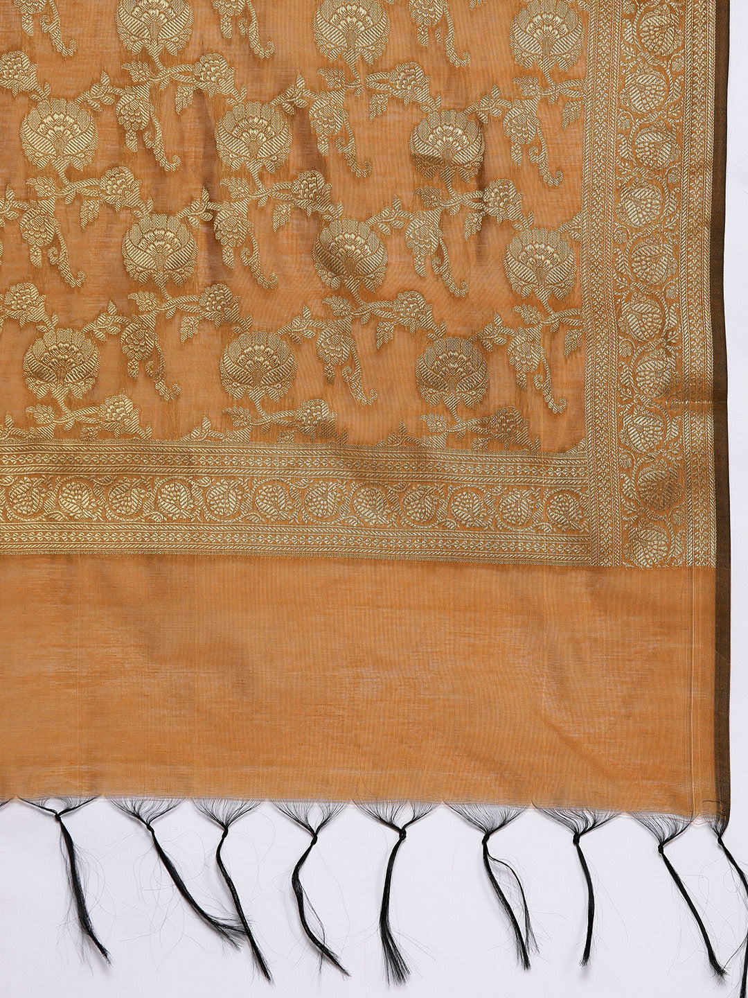 Unstitched Mustard Banarasi Kurta Set With Handloom Dupatta