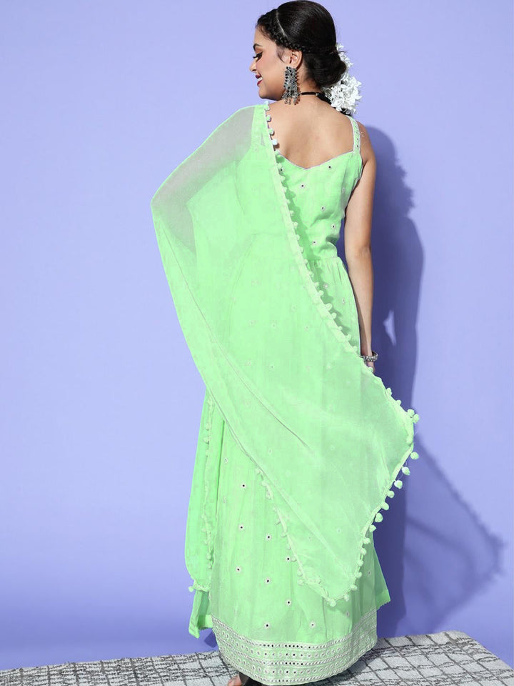 Pastel Green High Slit Nyra style Resham Embroidered Kurta Set