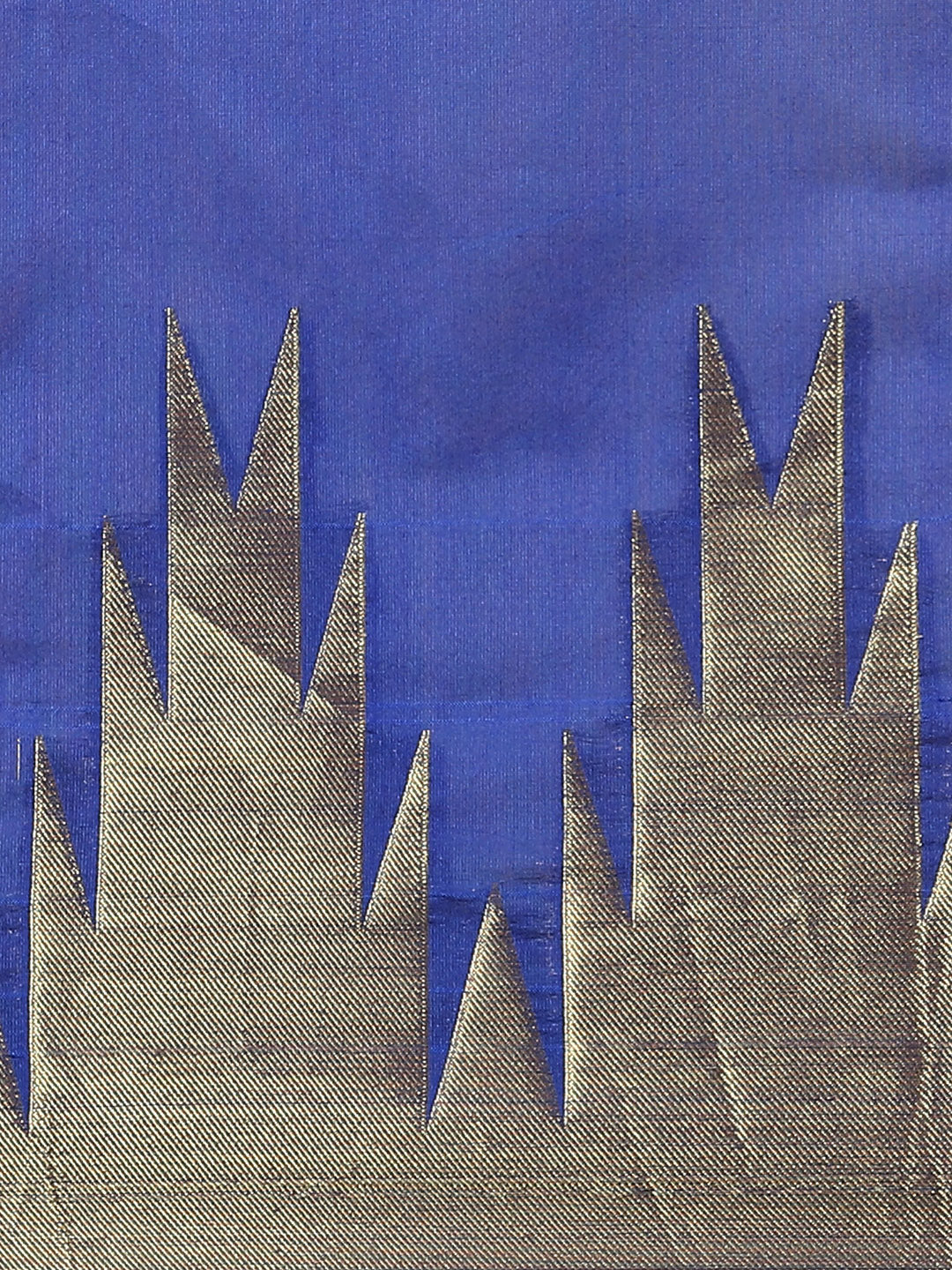 Banarasi Handloom Royal Blue Saree with Gold Zari Temple Border & Contrast Bl