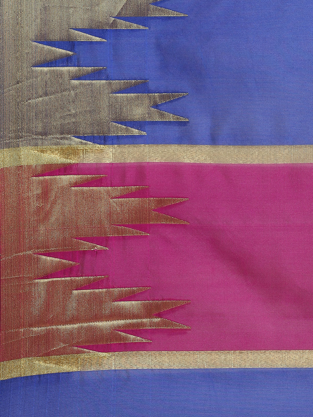 Banarasi Handloom Royal Blue Saree with Gold Zari Temple Border & Contrast Bl