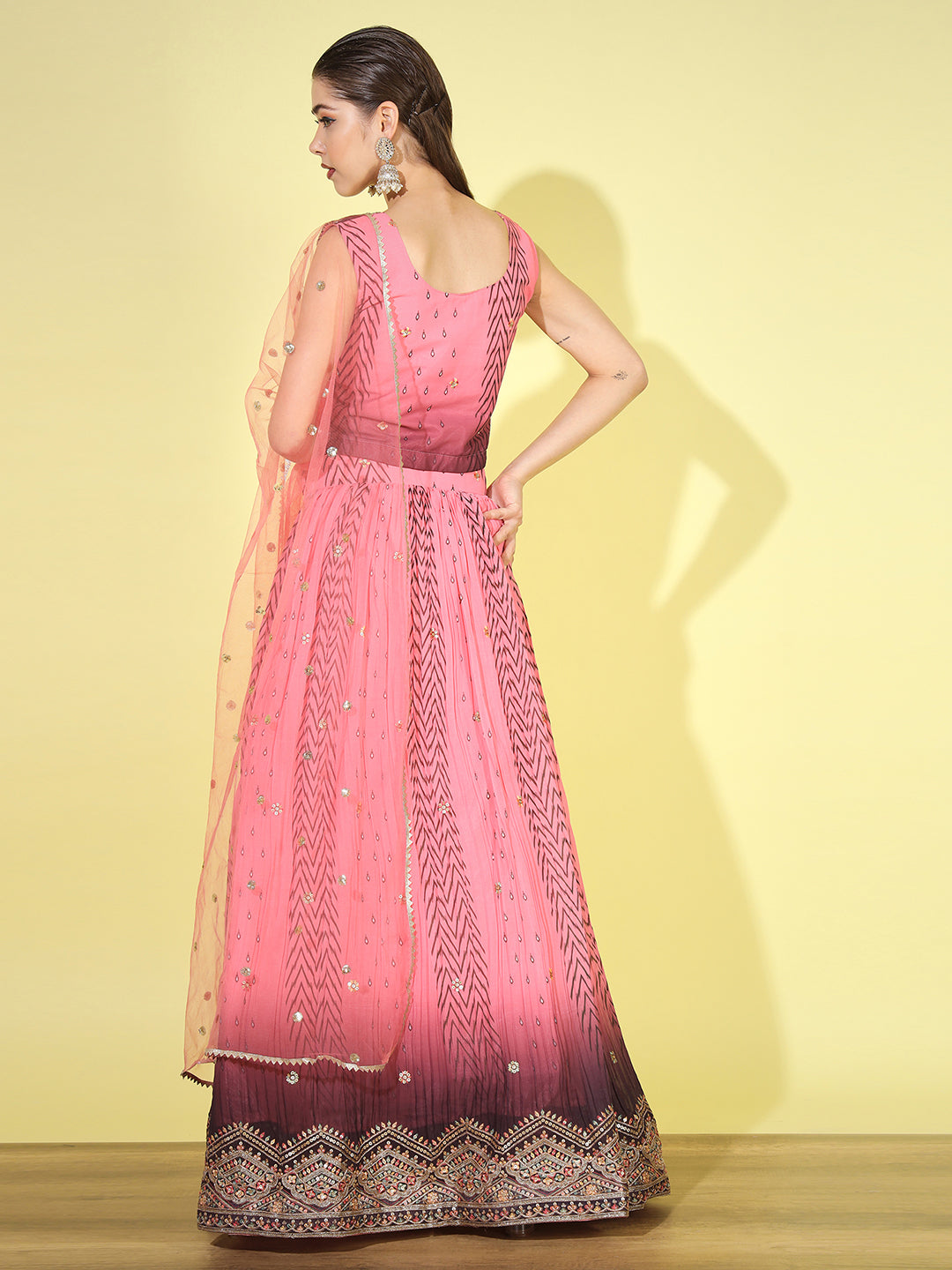 Ombre Resham & Sequin Work Georgette Pleated Lehenga Choli Dupatta Set