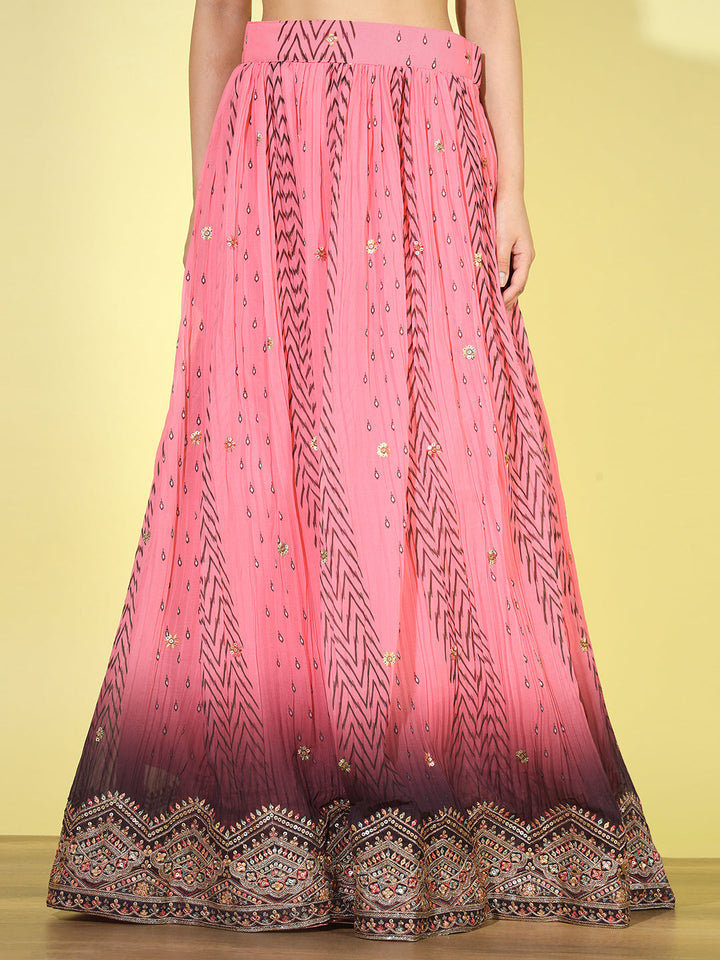 Ombre Resham & Sequin Work Georgette Pleated Lehenga Choli Dupatta Set