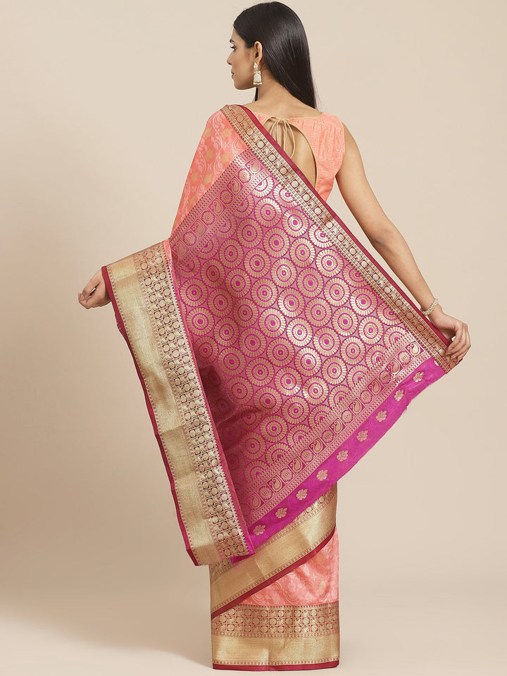 Banarasi Jamdani Embossed Handloom Saree with Paisley Weaving & Contrast Border, Pallu
