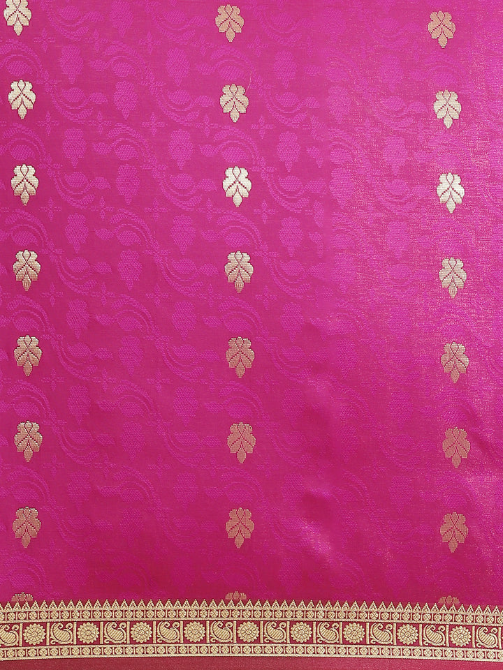 Banarasi Jamdani Embossed Handloom Saree with Paisley Weaving & Contrast Border, Pallu