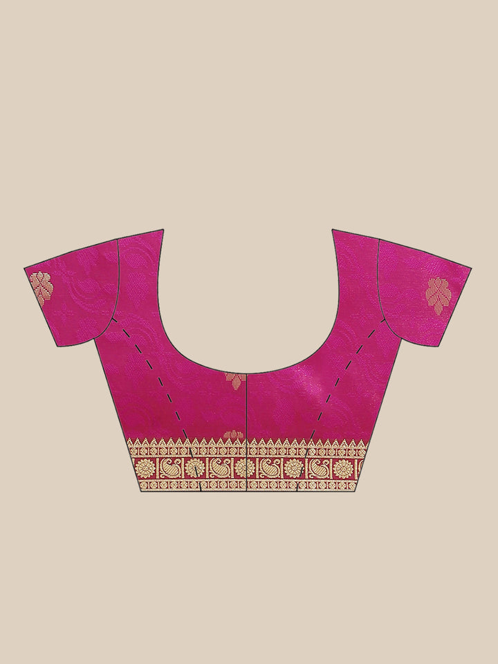 Banarasi Jamdani Embossed Handloom Saree with Paisley Weaving & Contrast Border, Pallu