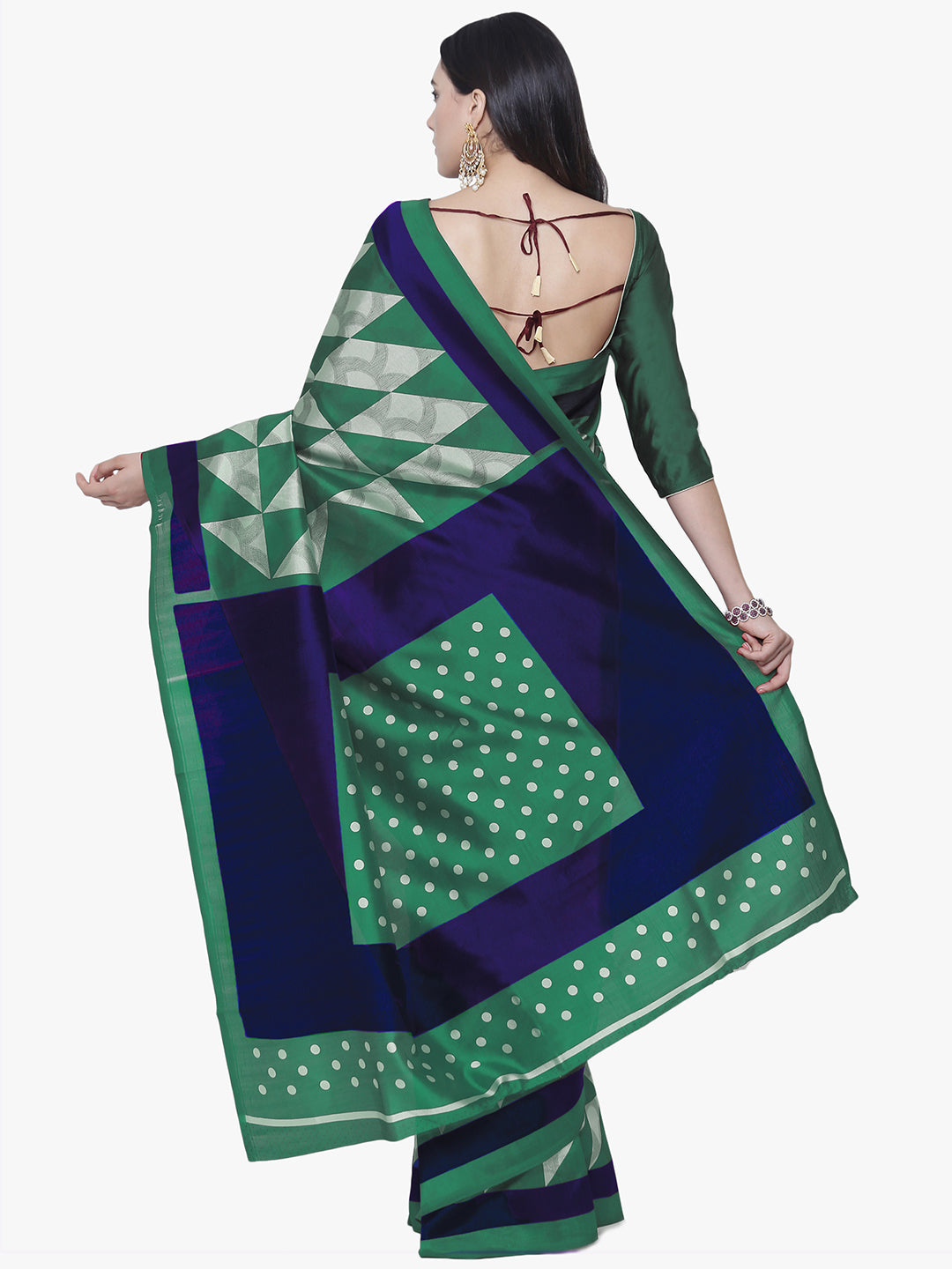 Green & Blue Printed Art Silk Saree