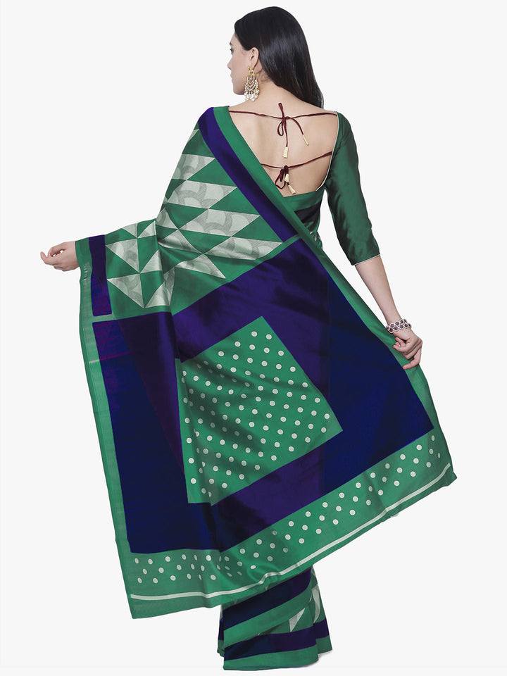 Green & Blue Printed Art Silk Saree