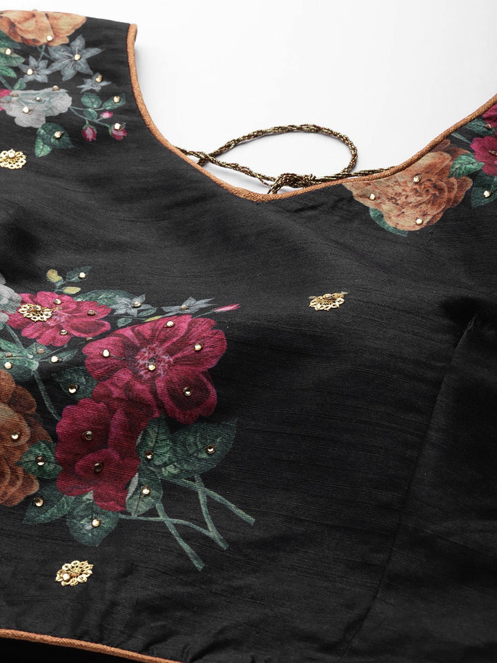 Made-To-Measure Chanderi Silk Digital Prints Floral Crop-Top Set & Sequence Embroidery
