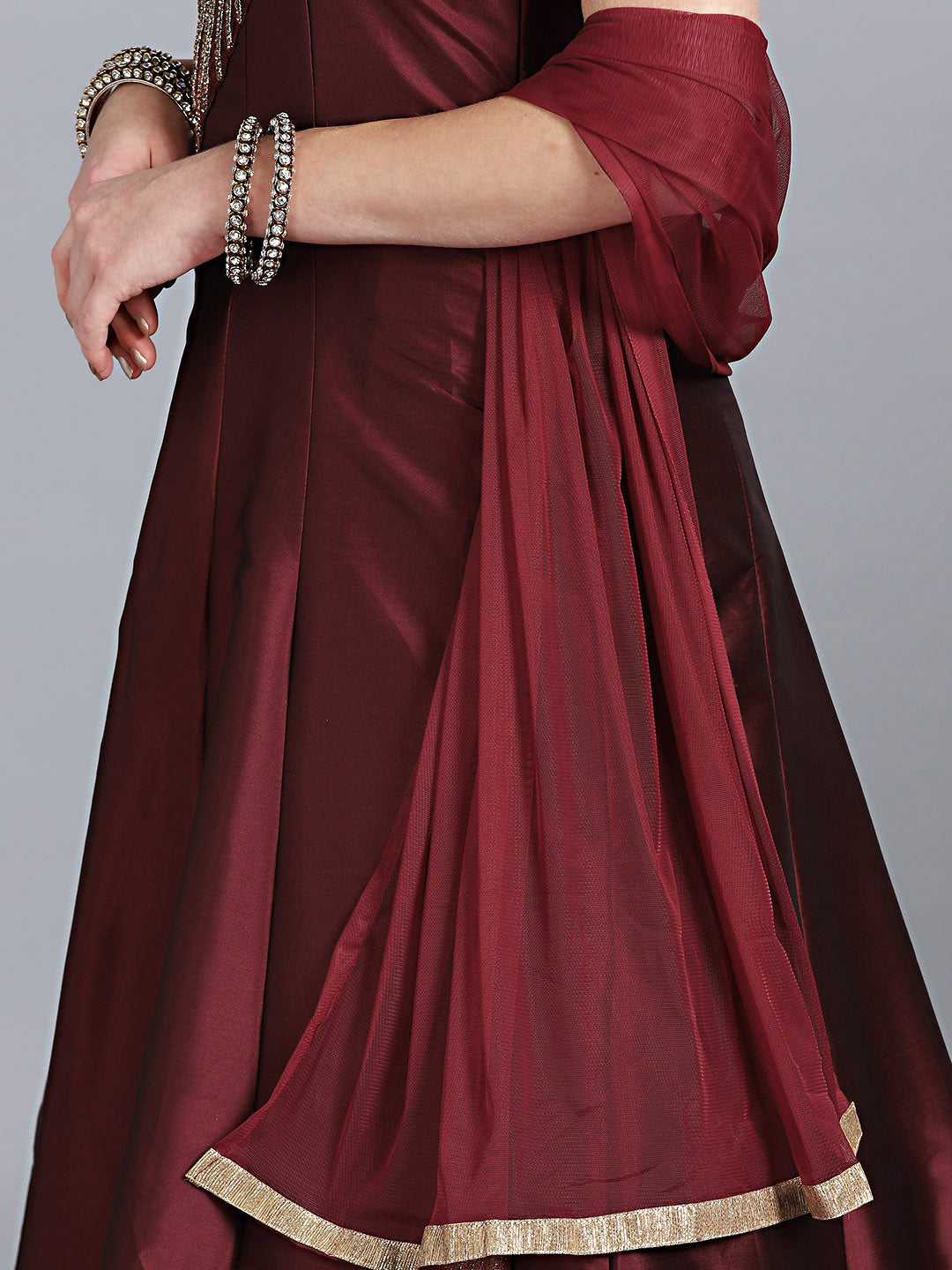 Zircon Embellished High-Neck SIlk Gown