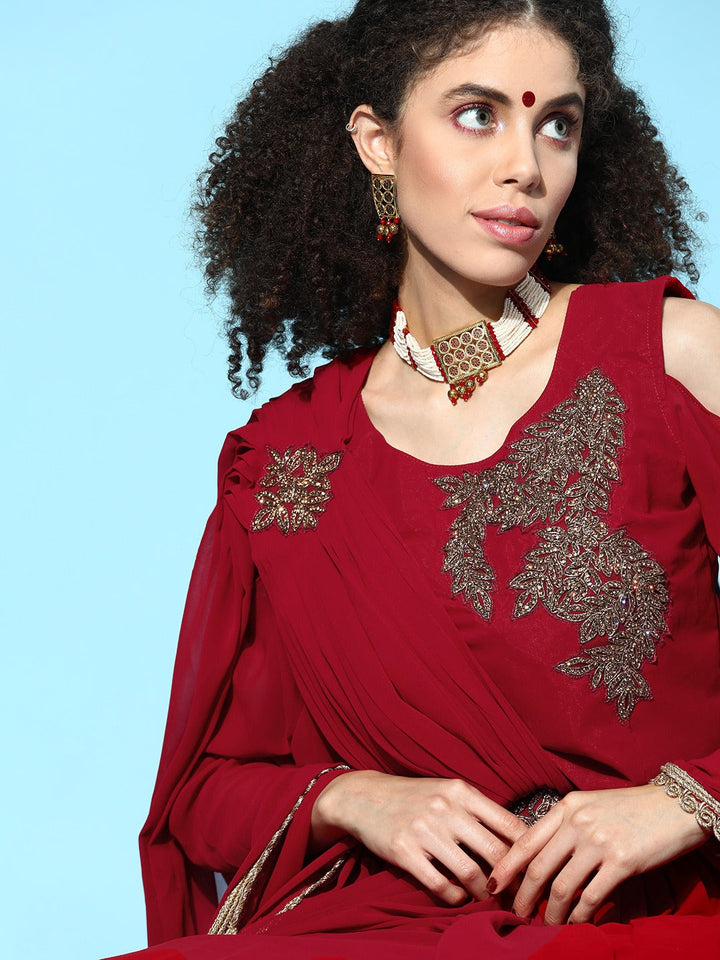 Made to Measure Red Gotta Patti & Crystal Embroidered Georgette Gown