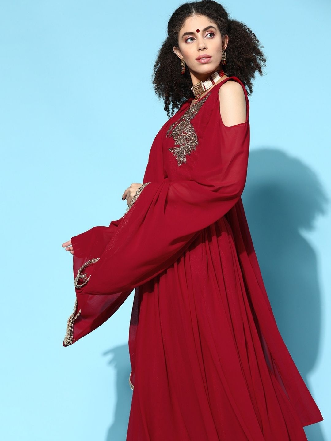 Made to Measure Red Gotta Patti & Crystal Embroidered Georgette Gown