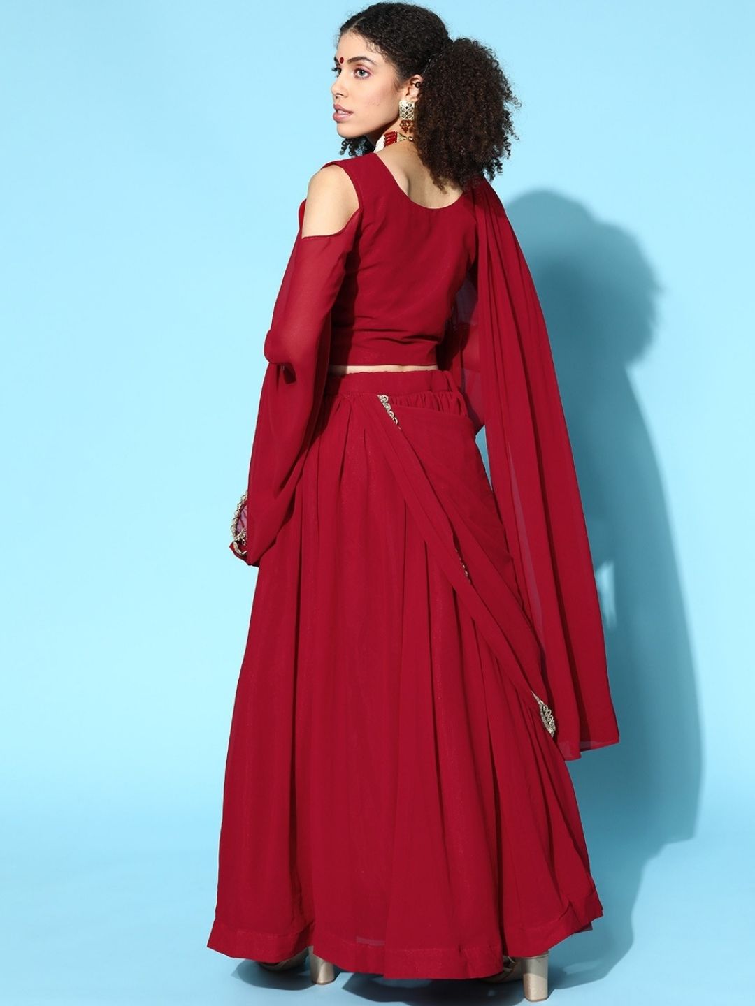 Made to Measure Red Gotta Patti & Crystal Embroidered Georgette Gown