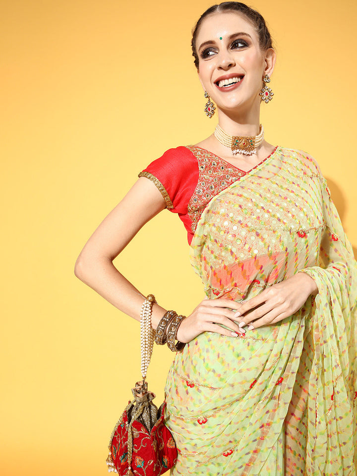Jaipuri Traditional Leheriya Print Embroidered Georgette Saree