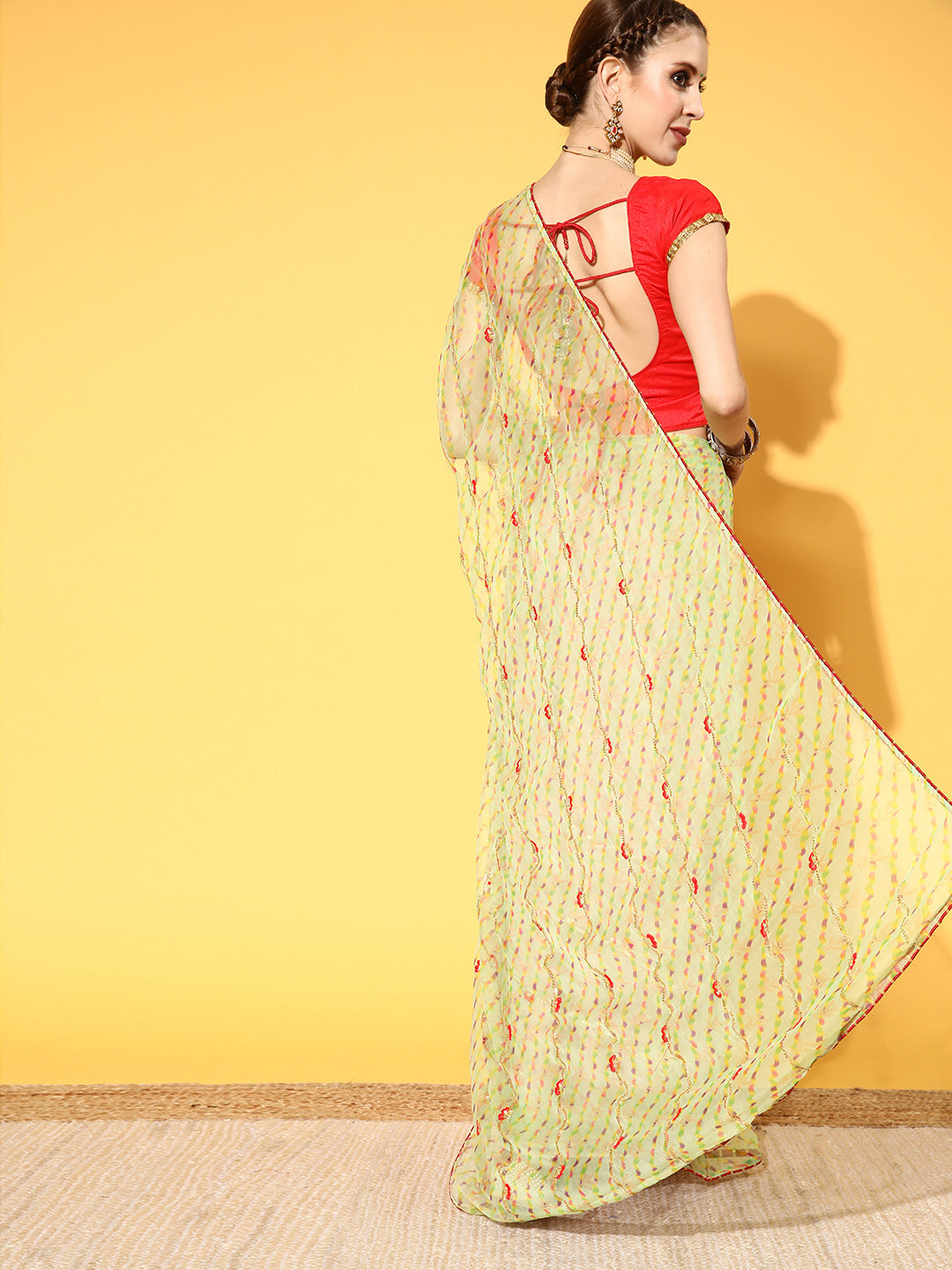 Jaipuri Traditional Leheriya Print Embroidered Georgette Saree