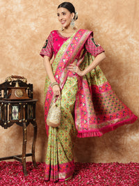 Chhabra 555 Banarasi Handloom Pista Green Silk Saree with Jamdani Bandhej Geometrical Weaves