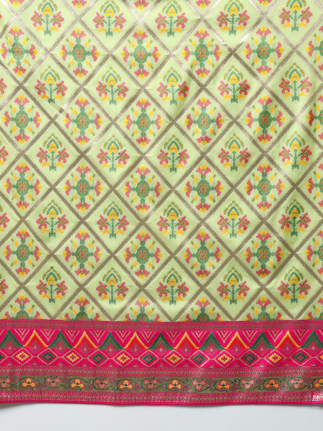 Banarasi Pista Green Silk Saree with Jamdani Geometrical Weaves