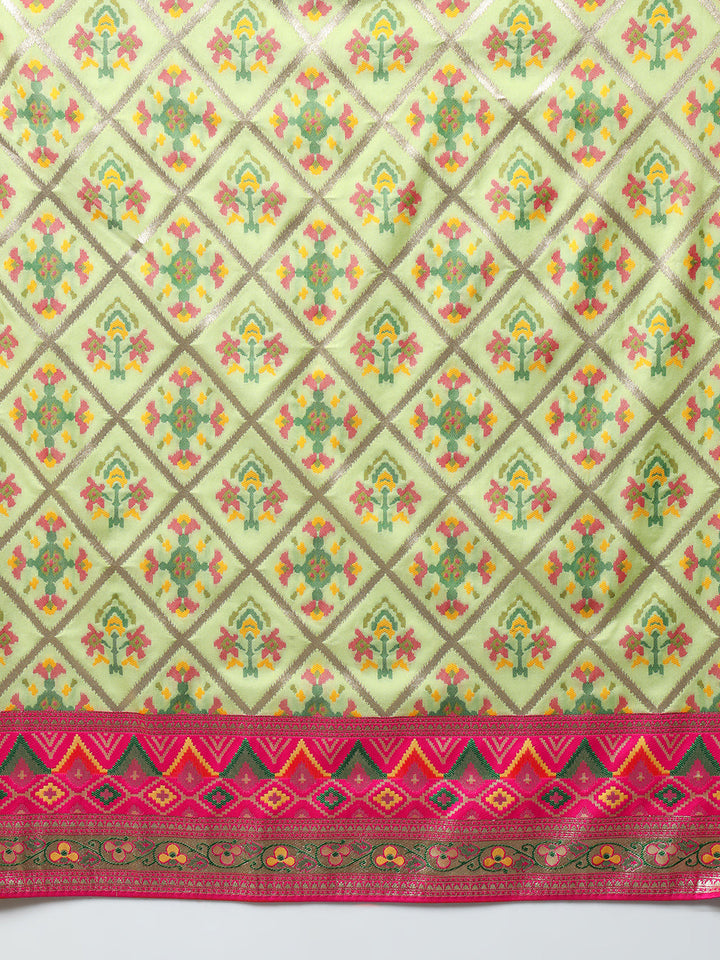 Banarasi Pista Green Silk Saree with Jamdani Geometrical Weaves