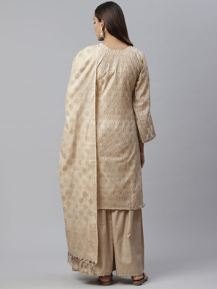 Handloom Chanderi Dress Material with Resham Weave Paisley Pattern & Banarasi Dupatta