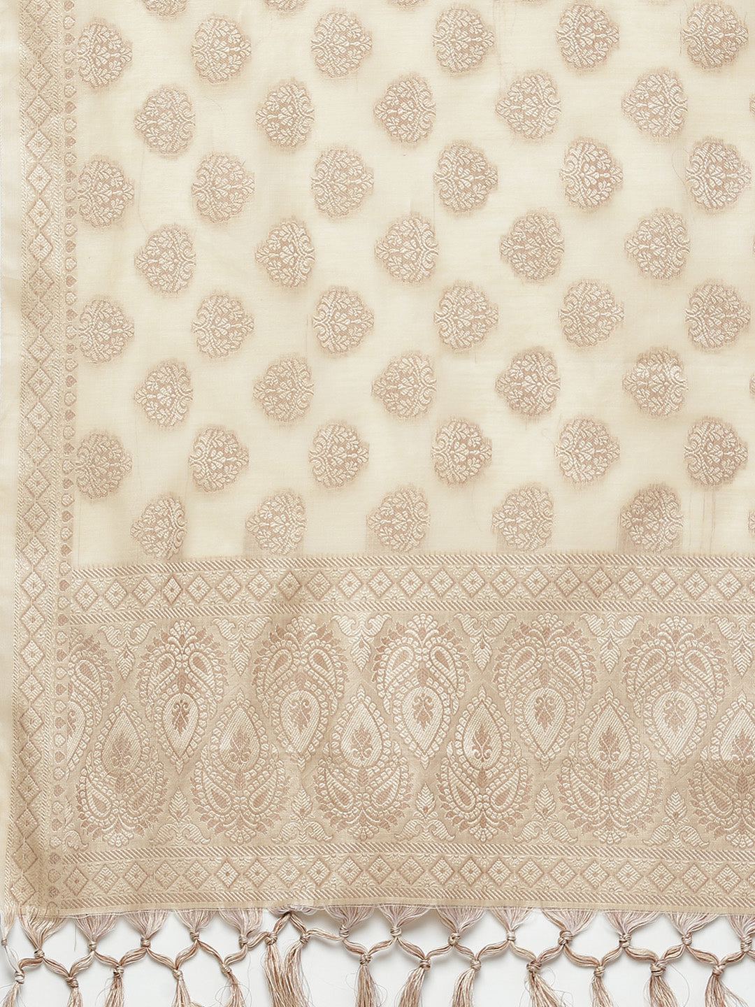 Handloom Chanderi Dress Material with Resham Weave Paisley Pattern & Banarasi Dupatta