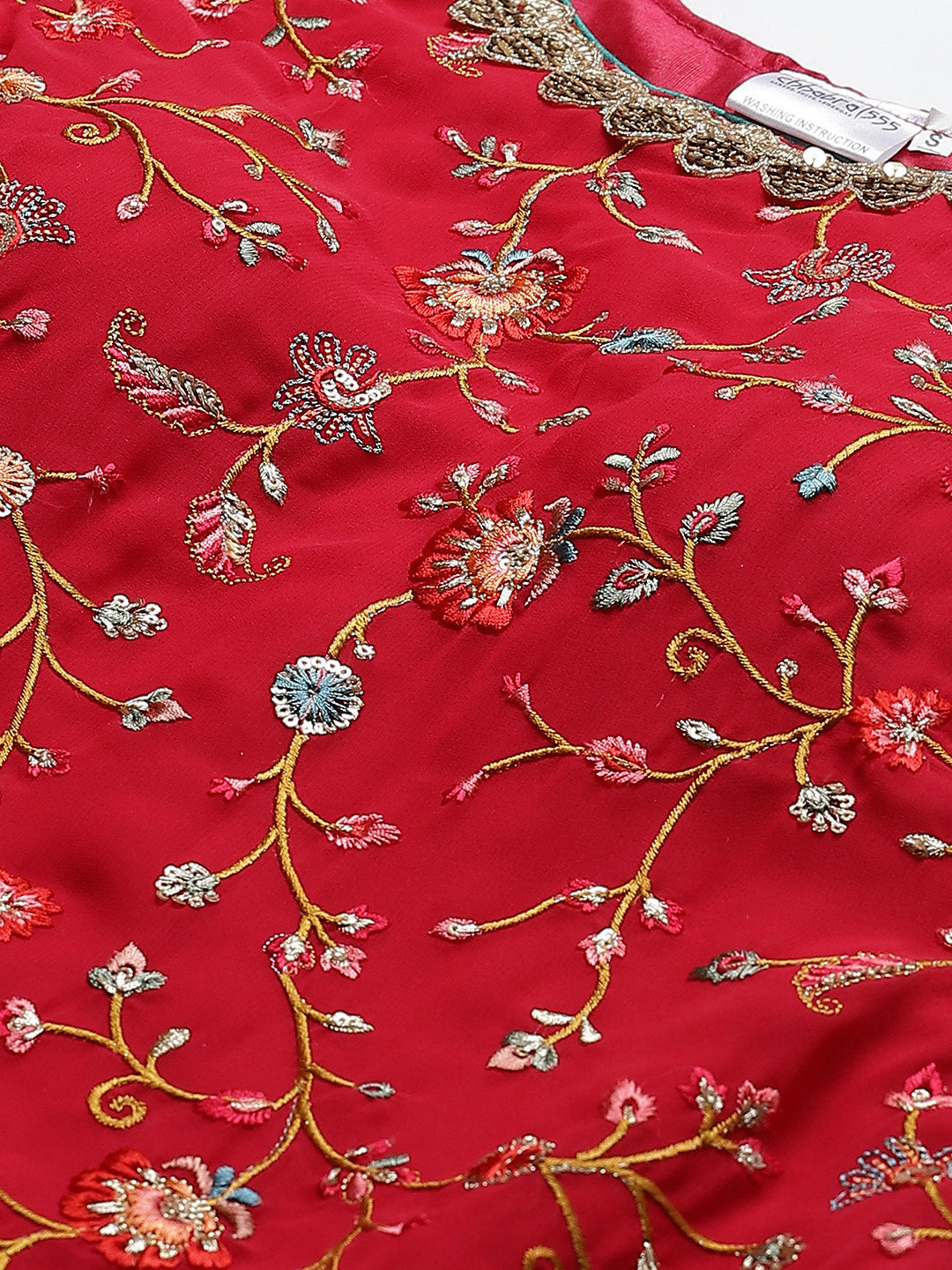 Magenta Thread & Gotta Patti Embroidery Kurta Sharara Set with Net Dupatta & Beads Tassels